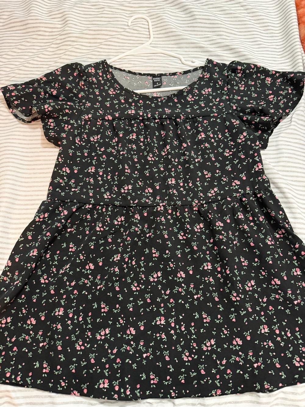 Black Floral Blouse with Pink Rose Print
